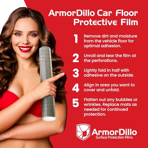 ArmorDillo Dealer Must Remove Auto Adhesive Floor Mats – Advanced Tek Adhesive for Vehicle Carpets - Transparent Protector - 4 mil Thick Plastic Film - USA Made - 24" x200' Perfed Every 21" -114 Mats - Image 5