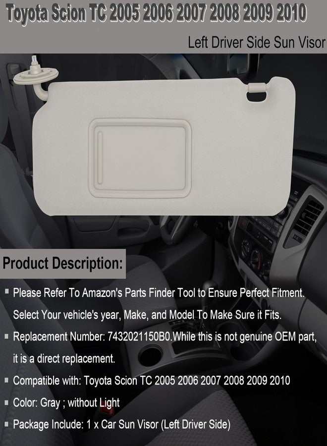 NHILES Driver Left Side Sun Visor Replacement Fits for Toyota Scion TC 2005-2010 Sunshade Without Light 7432021150B0 Color Gray - Image 2