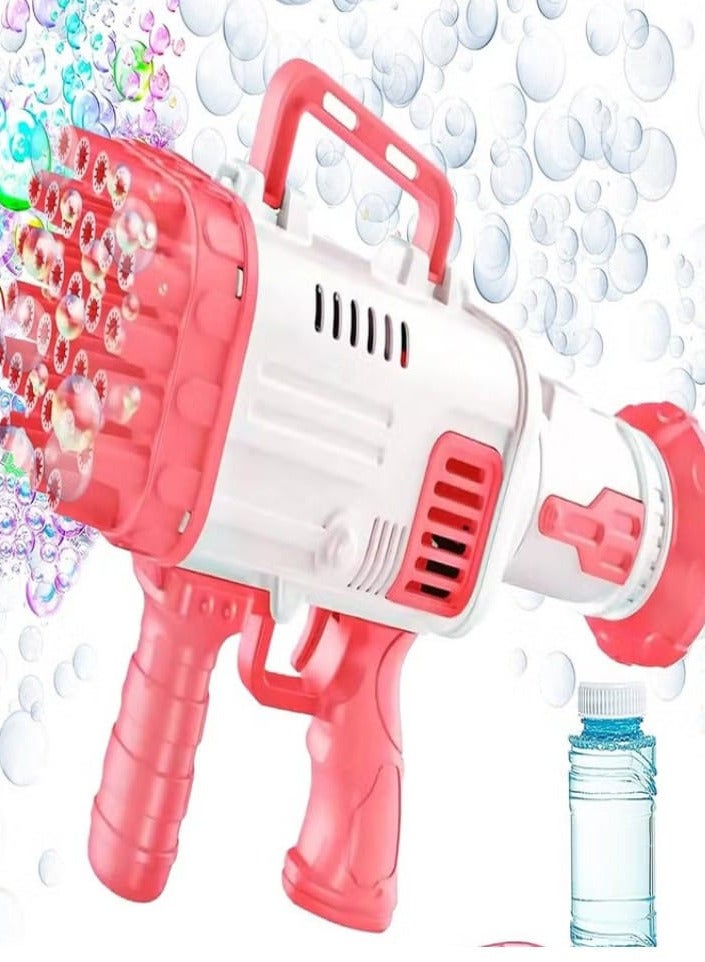 Bubble Machine Gun, Pink Bubble Gun with Bubble Solution, 32 Holes Bubbles Machine for Adults Kids, Summer Toy Gift for Outdoor Indoor Birthday Wedding Party - Pink