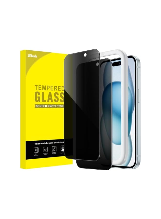 Jetech Privacy Screen Protector for iPhone 15 Plus 6.7-Inch, Anti-Spy Tempered Glass Film with Easy Installation Tool, 2-Pack - Image 1