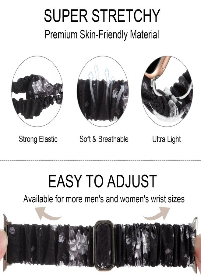 YONWORTH Adjustable Scrunchies Bands Compatible with Apple Watch Band 49mm 45mm 44mm 42mm 40mm 41mm 38mm,Stretchy Cloth Elastic Solo Loop Scrunchy Wristband Cute Strap for iWatch SE Series 9 8 7 6 5 4 3 Ultra - Image 4