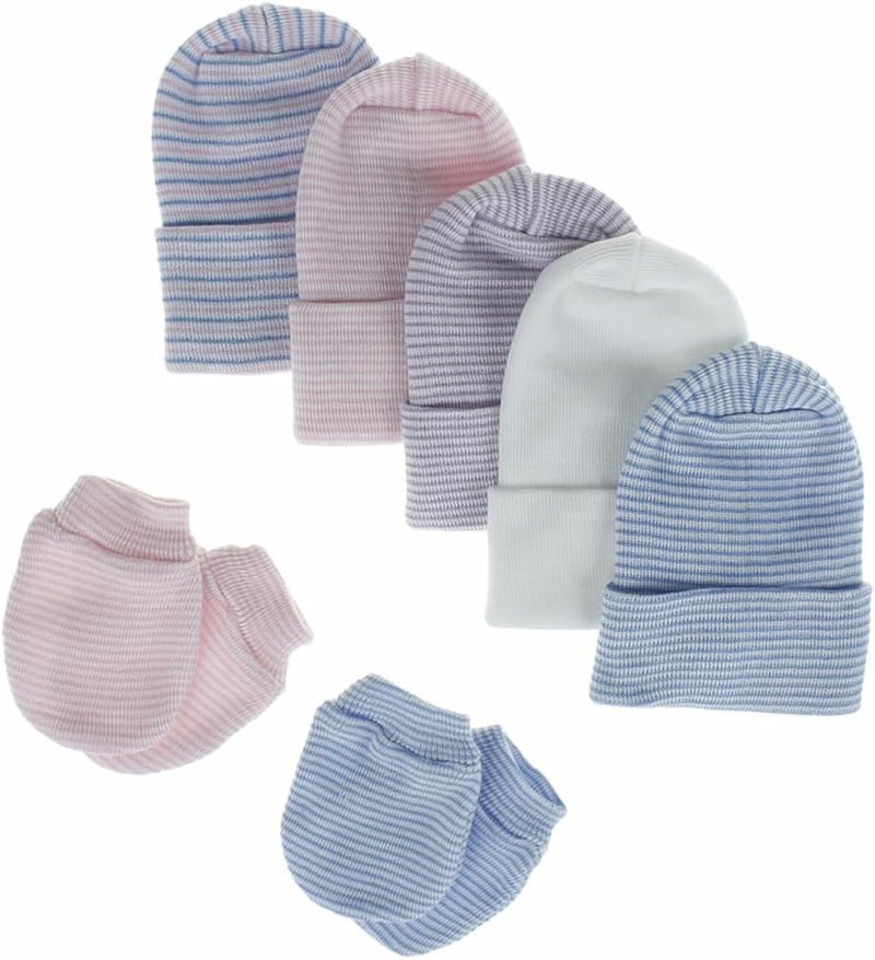 Newborn Cotton Beanie Hat And Mittens Set Soft Winter White Dual Layer - Image 1
