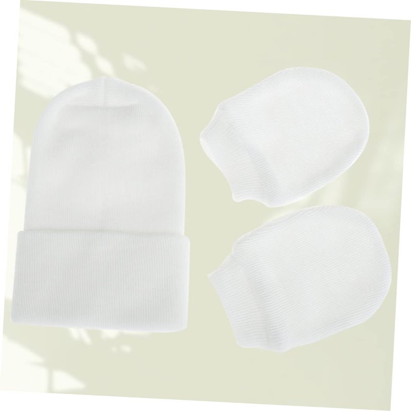 Newborn Cotton Beanie Hat And Mittens Set Soft Winter White Dual Layer - Image 5