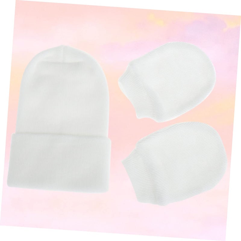 Newborn Cotton Beanie Hat And Mittens Set Soft Winter White Dual Layer - Image 4