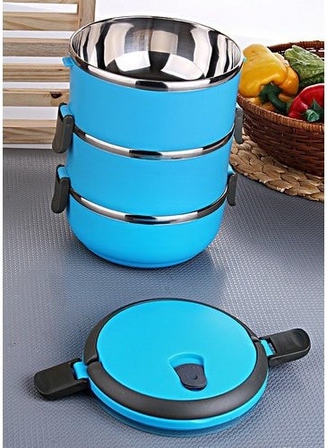Freshbox 3 Layered Triple Tray Food Thermos 2.25 Lt Storage Container Blue  - Image 1