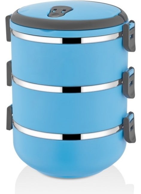 Freshbox 3 Layered Triple Tray Food Thermos 2.25 Lt Storage Container Blue  - Image 2