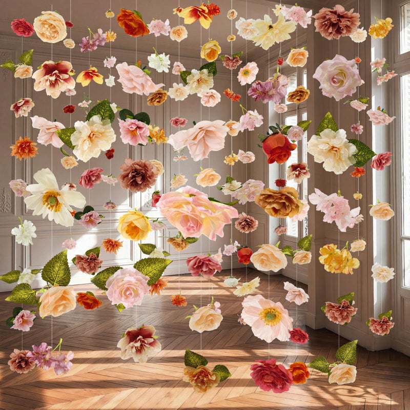 Suncalla 6 Pcs 35.46 ft Flower Garlands Backdrop Spring Artificial Wildflower Vines Floral Decorations for Party Fake Flower Vines Faux Silk Wildflower for Easter Wedding Garden Wall Arch(Champagne) - Image 1