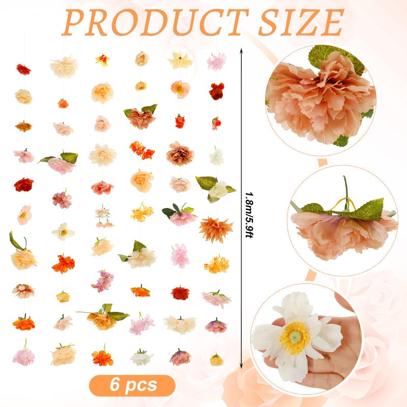 Suncalla 6 Pcs 35.46 ft Flower Garlands Backdrop Spring Artificial Wildflower Vines Floral Decorations for Party Fake Flower Vines Faux Silk Wildflower for Easter Wedding Garden Wall Arch(Champagne) - Image 2