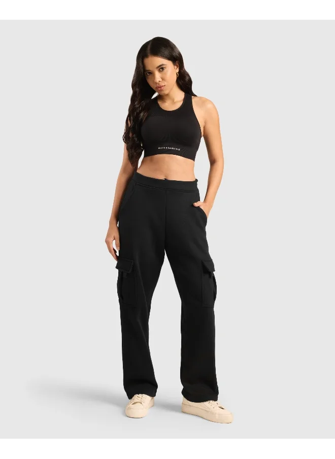 Musclemind Women's Cloud Ease Fleece Cargo Pants with Super Soft And Stretchable Fabric, 6 Deep Pockets, Hidden- Inner Drawstrings, Anti-Pill, Shape Retention, Long-Lasting Colour, Super Soft And Breathable Fabric, Along with Temperature Regulation Tech