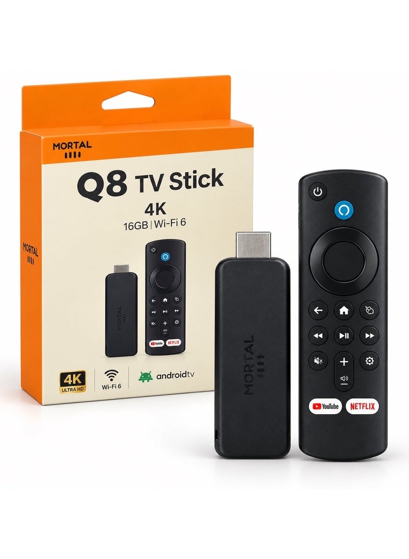 واي جيه TV Stick Android 14، جهاز بث تلفزيوني 4K Ultra HD للتلفزيون الذكي، WiFi 6 ثنائي النطاق، جهاز تحكم صوتي Bluetooth، دعم HDR وAV1 لتشغيل الفيديو - Image 2