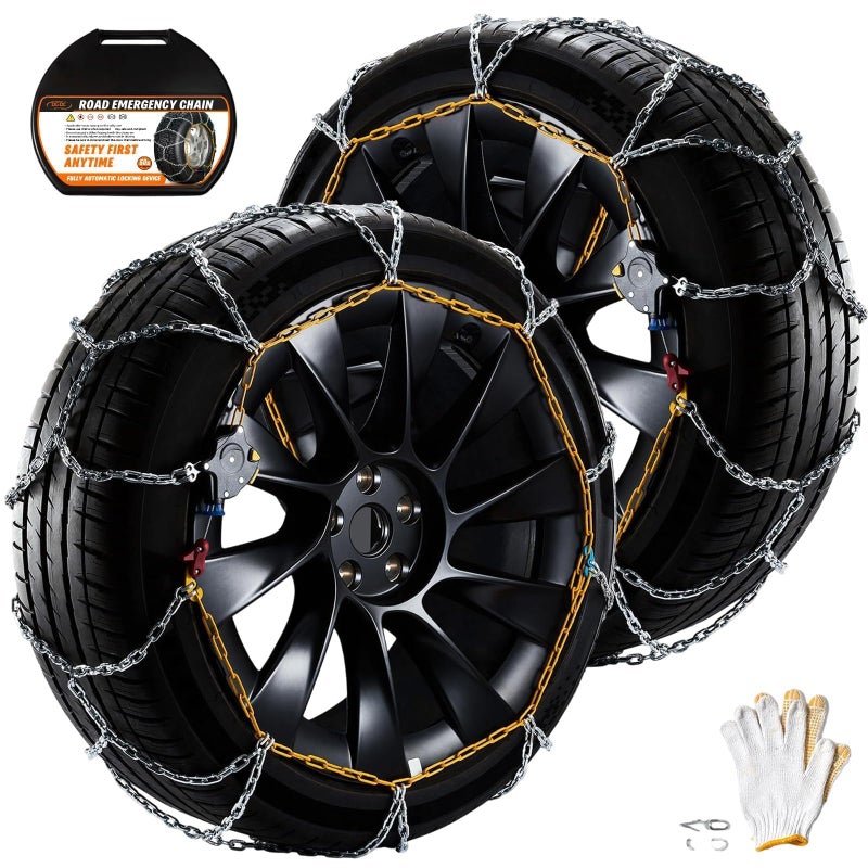 DEDC Snow Chains for SUV Cars Light Truck Tire Chains 1 Min Quick Fit Easy Chainsaw Reusable Universal Emergency Traction Chain Tire Width 255 265 275 285 295 305 315 - Set of 2 MS1620 - Image 1