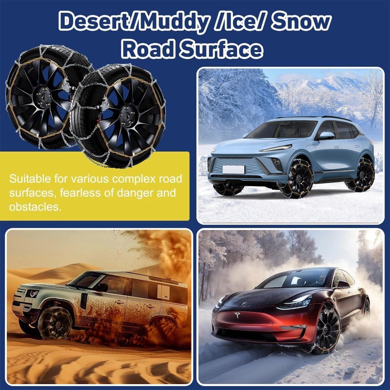 DEDC Snow Chains for SUV Cars Light Truck Tire Chains 1 Min Quick Fit Easy Chainsaw Reusable Universal Emergency Traction Chain Tire Width 255 265 275 285 295 305 315 - Set of 2 MS1620 - Image 3
