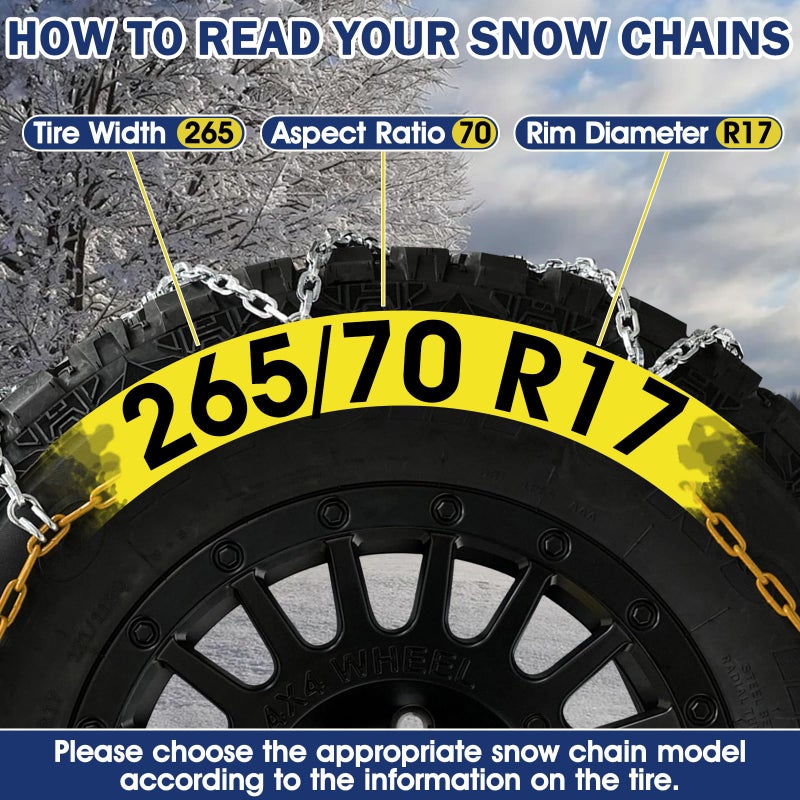 DEDC Snow Chains for SUV Cars Light Truck Tire Chains 1 Min Quick Fit Easy Chainsaw Reusable Universal Emergency Traction Chain Tire Width 255 265 275 285 295 305 315 - Set of 2 MS1620 - Image 5