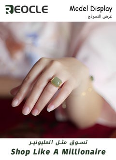 REOCLE Women's Jade Ring with Vintage Rectangle Gemstone & Adjustable Ring & Simple Elegant Retro Style Jewelry Gift for Valentine  - Image 2