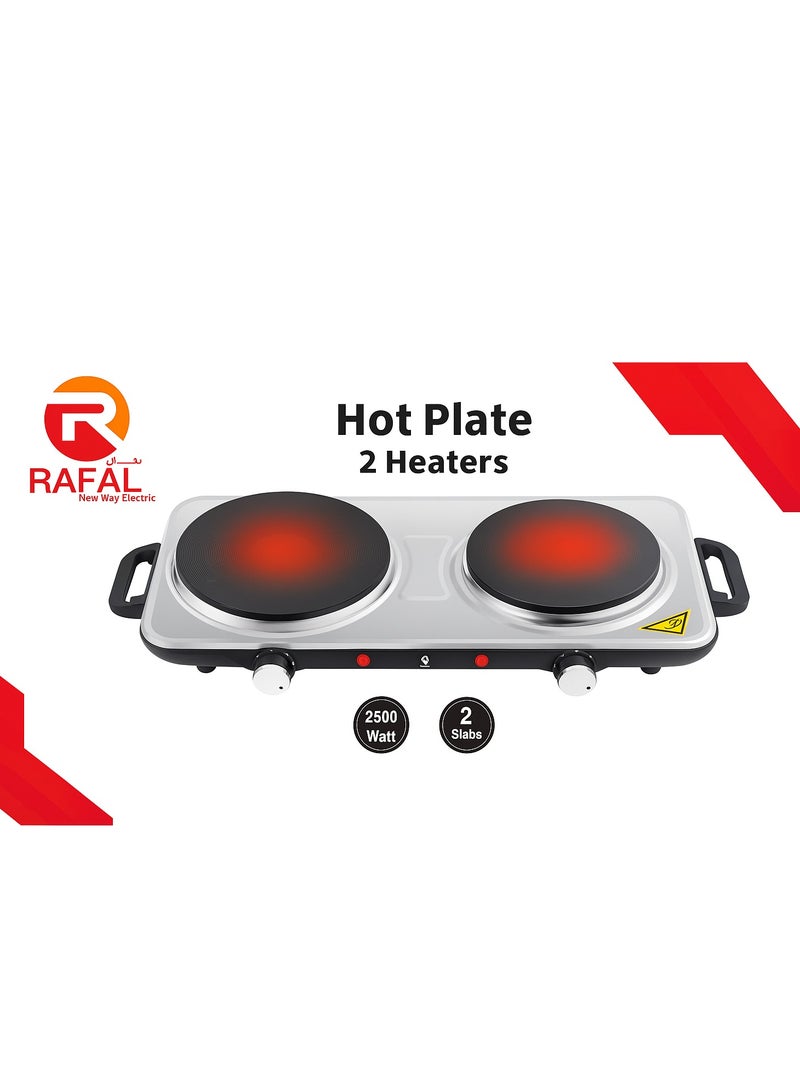 رافال جهاز تسخين كهربائي مزدوج من رفال –  بقدرة 2500 وات مع موقدين للتحكم المنفصل في الحرارة، تصميم عصري مدمج مناسب للمطابخ الصغيرة، الرحلات، والمكاتب، يوفر لك سرعة وكفاءة في الطهي والتسخين بسهولة جسم من الاستنالس العازل للحرارة  وأمان. - Image 1