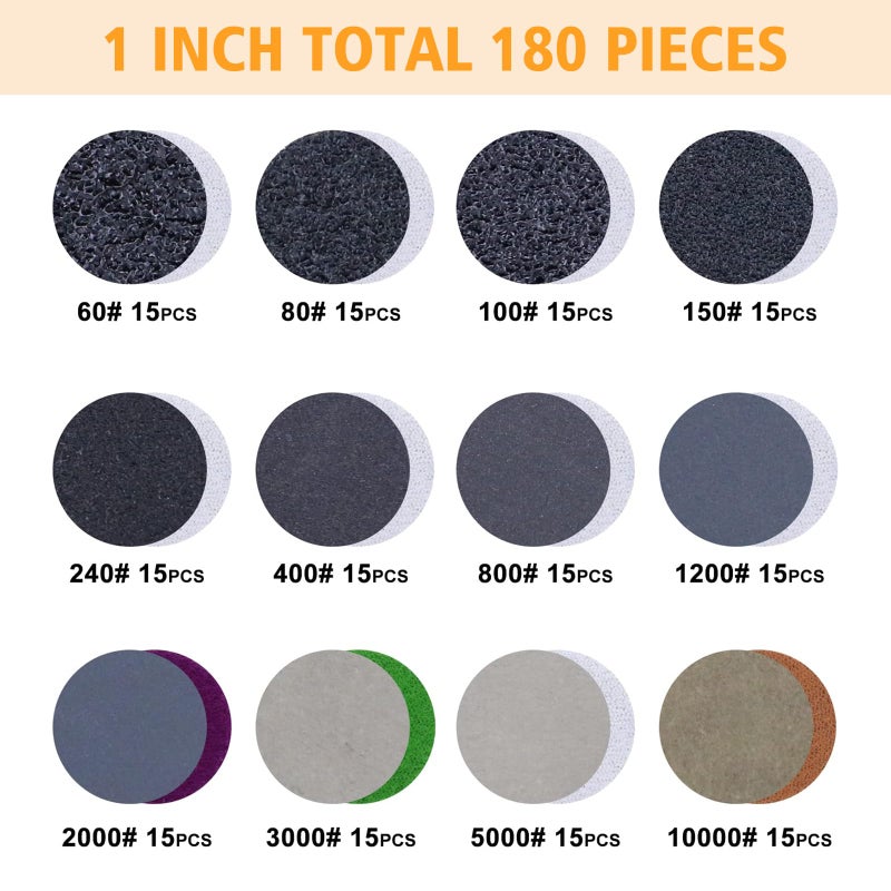POLIWELL 191 PCS 1 Inch Sanding Discs Hook and Loop 60 to 10000 Wet Dry Sandpaper with 1/8" Shank Backing Pad,Polishing Pads and Interface Pad for Drill Grinder Rotary Tools and Wood Metal Jewelry - Image 2