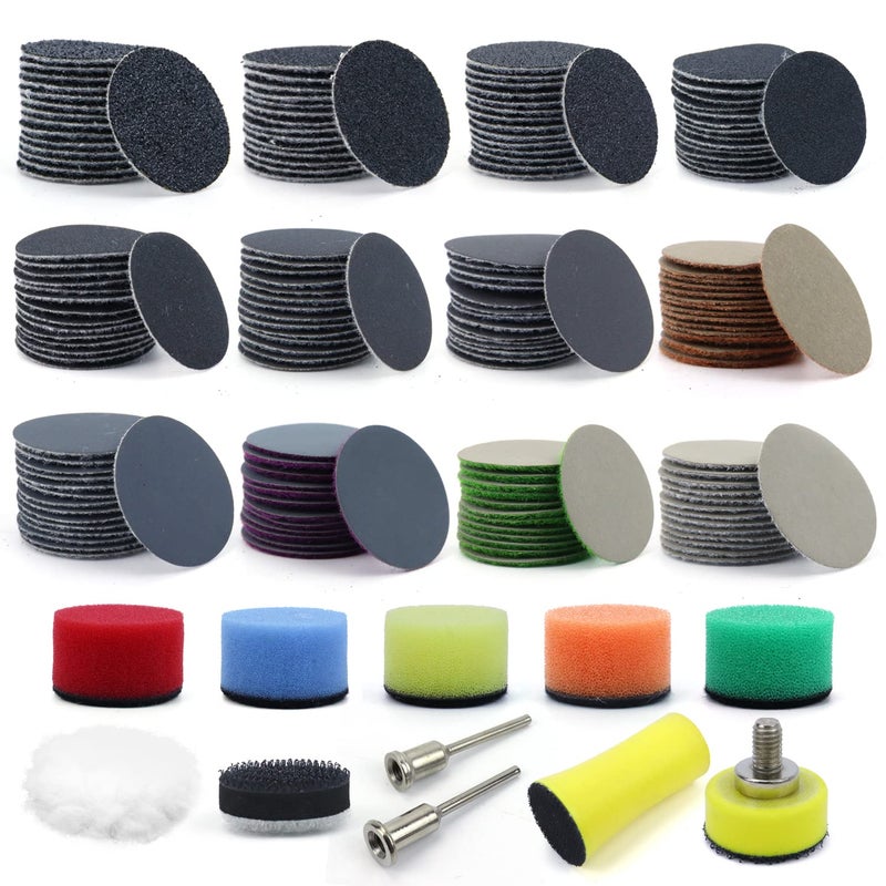 POLIWELL 191 PCS 1 Inch Sanding Discs Hook and Loop 60 to 10000 Wet Dry Sandpaper with 1/8" Shank Backing Pad,Polishing Pads and Interface Pad for Drill Grinder Rotary Tools and Wood Metal Jewelry - Image 1