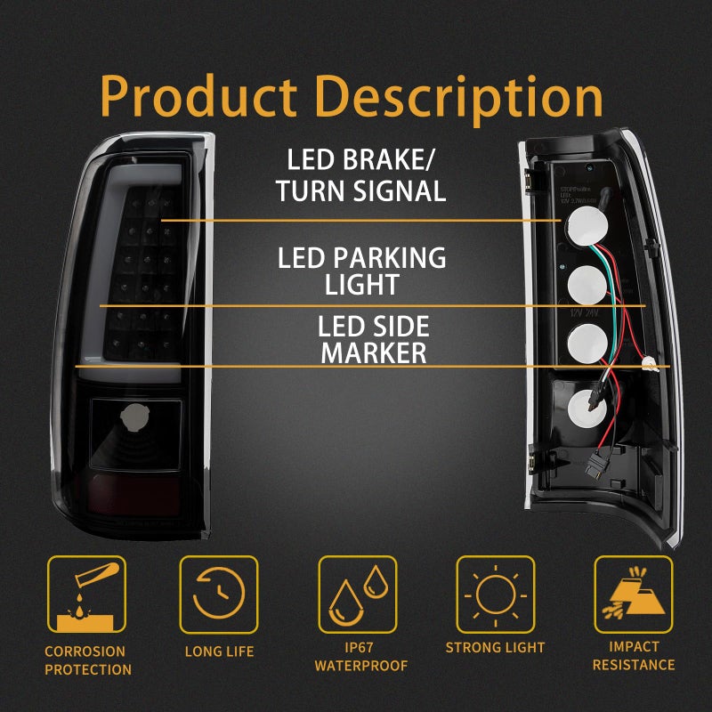 MiKaFex Tail Light Assembly Compatible With 2003-2006 Chevy Silverado 1500 2500 3500 Driver and Passenger Side Smoke Black LED Rear Brake Lamps With Bulb Inside And Wiring Harness - Image 2