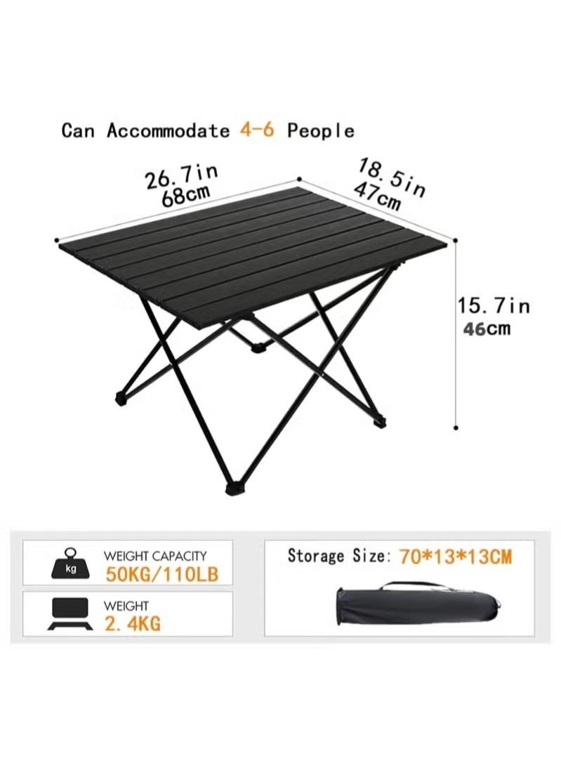 SILADEFU Folding Camping Table,Ultralight Camp Portable Table with Roll up Aluminum Alloy Table Top & Storage Bag,Quick Installation Outdoor Folding Table for Picnic 68cmx46cmx47CM Black - Image 4