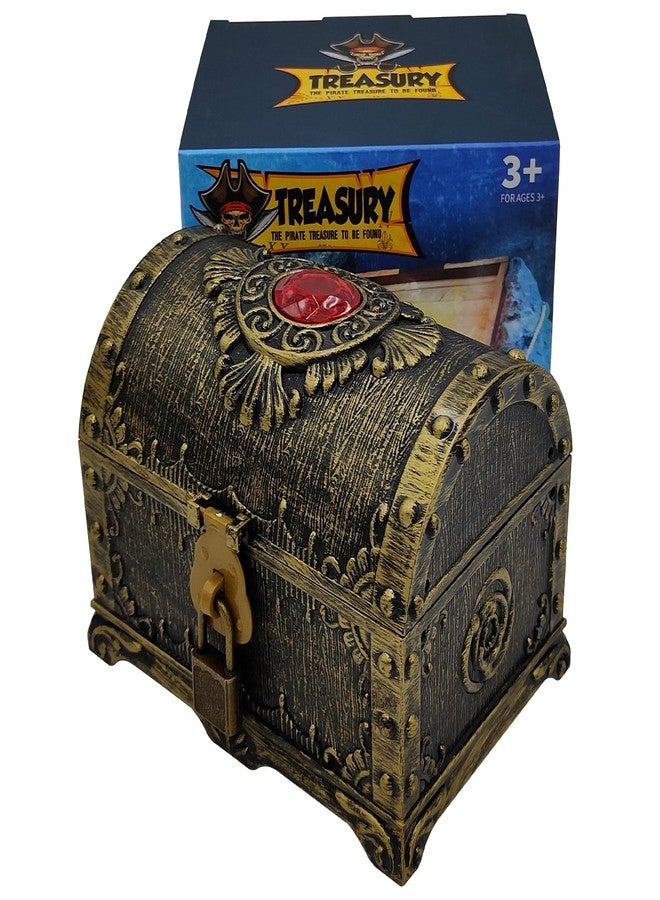 Flyekist Kids Pirate Treasure Chest Storage Box,Red Rhinestone Inlaid Top Decorative Pirate Chest with Lock and Key for Kids Birthday,Halloween, Christmas Pirate Party Favors - Image 2