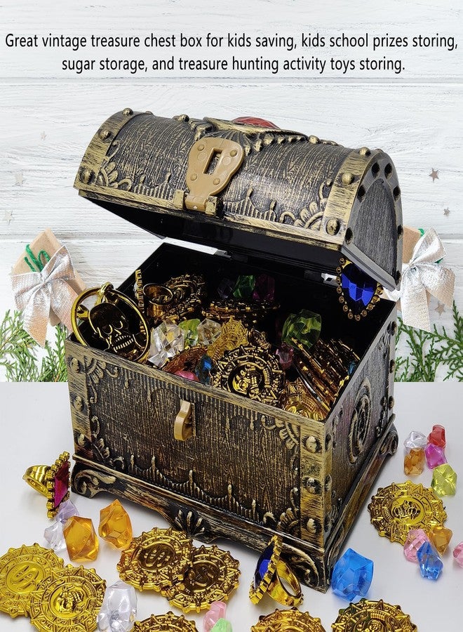 Flyekist Kids Pirate Treasure Chest Storage Box,Red Rhinestone Inlaid Top Decorative Pirate Chest with Lock and Key for Kids Birthday,Halloween, Christmas Pirate Party Favors - Image 3
