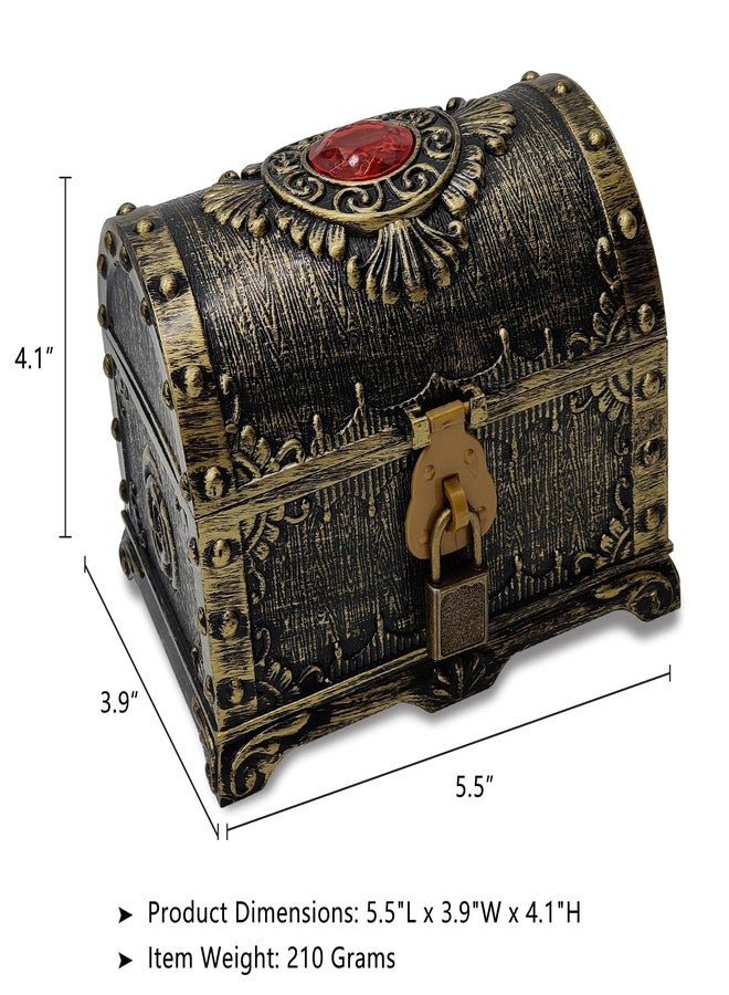 Flyekist Kids Pirate Treasure Chest Storage Box,Red Rhinestone Inlaid Top Decorative Pirate Chest with Lock and Key for Kids Birthday,Halloween, Christmas Pirate Party Favors - Image 4