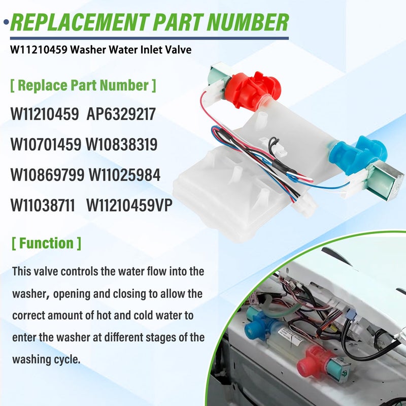 Semzohc W11210459 Wtw5000Dw1 Wtw4816Fw2 Washer Washing Water Inlet Valve Compatible With Amana Cro-Sley Replaces Ap6329217 W10701459 W10838319 W10869799 W11025984 W11038711 - Image 4
