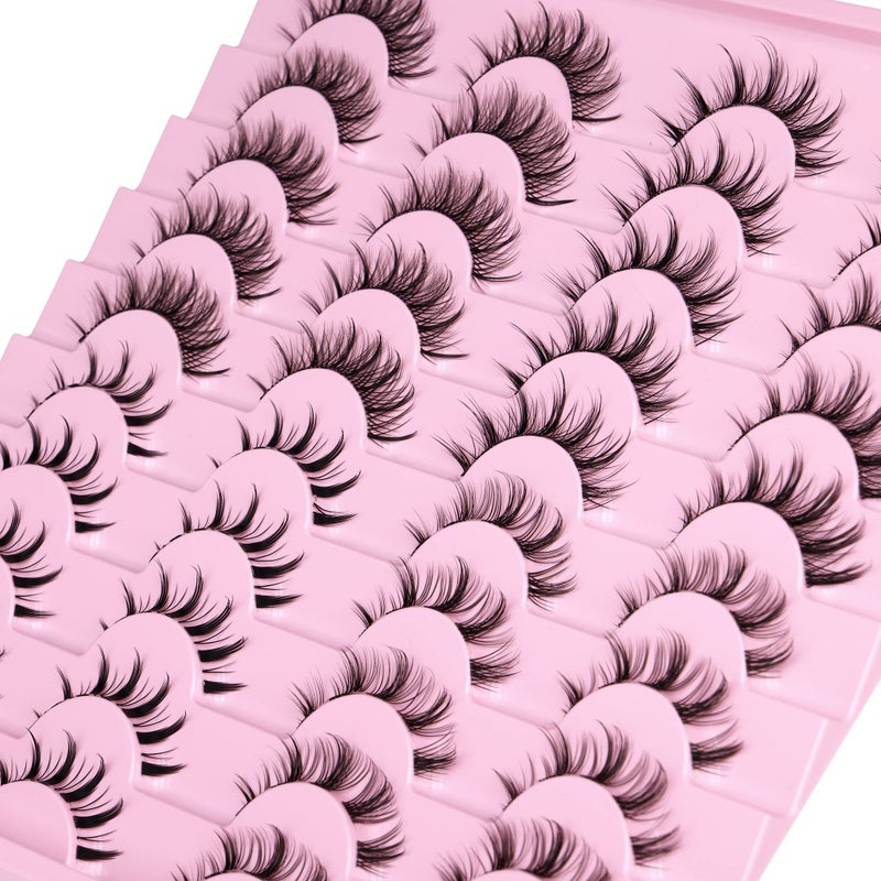 Manga Lashes Natural Look Anime False Eyelashes 20 Pairs Clear Band Individual Wispy Fake Eyelashes Strip Spiky DIY Cluster Lashes Extension Ccurly Cat Eye Lashes Pack