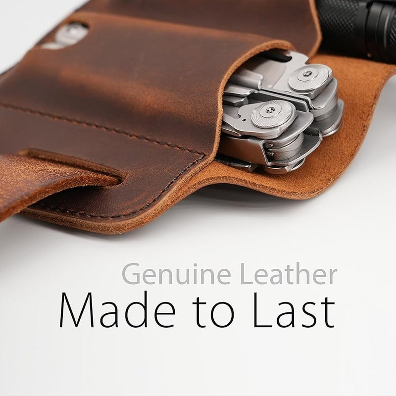 diodrio XXL EDC Leather Sheath for Leatherman Multitools, Belt Sheath Pocket Organizer for 5 inch Knives Tactical Flashlights Tools, Chestnut - Image 5