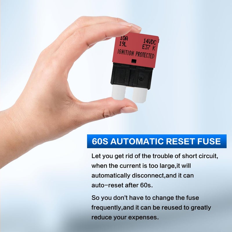 jamgoer 10 Pack 10 Amp Auto Reset Circuit Breaker ATC/ATO Resettable Fuse Low Profile Automotive Satandard Blade Fuse DC12V-32V for Car Truck RV Marine Boat - Image 5