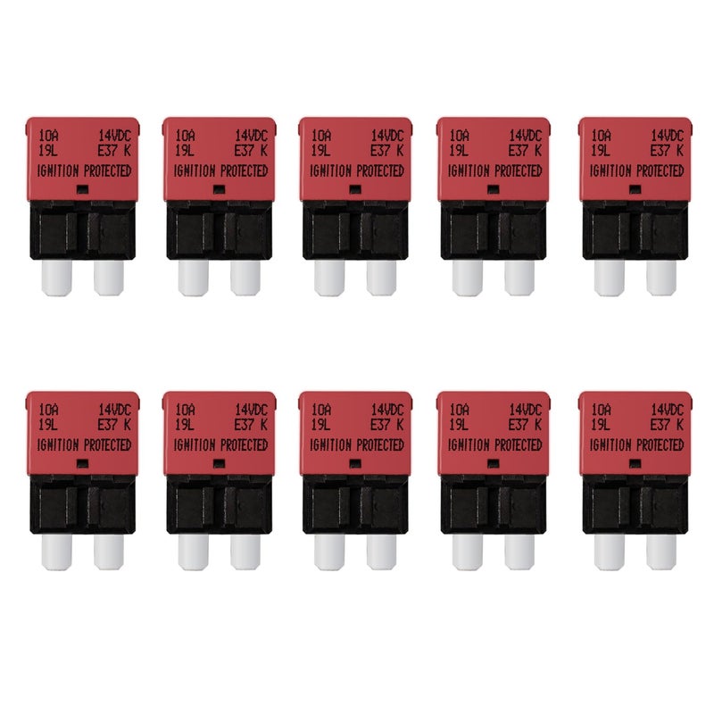 jamgoer 10 Pack 10 Amp Auto Reset Circuit Breaker ATC/ATO Resettable Fuse Low Profile Automotive Satandard Blade Fuse DC12V-32V for Car Truck RV Marine Boat - Image 1