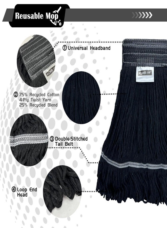 KLHB-YF Heavy Duty Wet Industrial Cleaning Mop Head - 21 oz Black mop Head Replacement Cotton Washable Industrial mop Heads Heavy Duty for Commercial & Home Cleaning（Balck） - Image 4