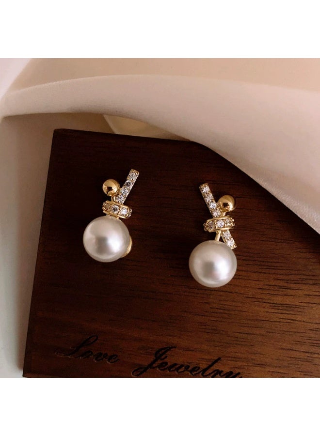 Goolsky أقراط دروب كريستال لؤلؤ فضة استرليني 925 للنساء – أقراط كورية بسيطة - Image 5