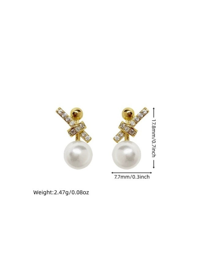 Goolsky أقراط دروب كريستال لؤلؤ فضة استرليني 925 للنساء – أقراط كورية بسيطة - Image 4