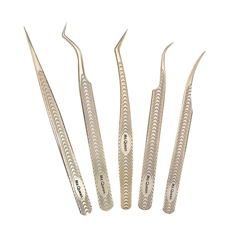 Ms.Queen Lash Tweezers for Eyelash Extension-Professional Lashing Tweezers for Mega Volume Mink Eyelashes Extensions Applying,5PCS Set - Image 1