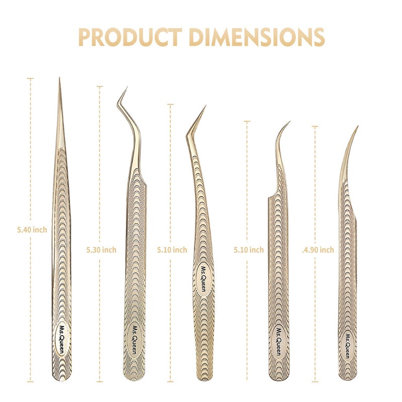 Ms.Queen Lash Tweezers for Eyelash Extension-Professional Lashing Tweezers for Mega Volume Mink Eyelashes Extensions Applying,5PCS Set - Image 2