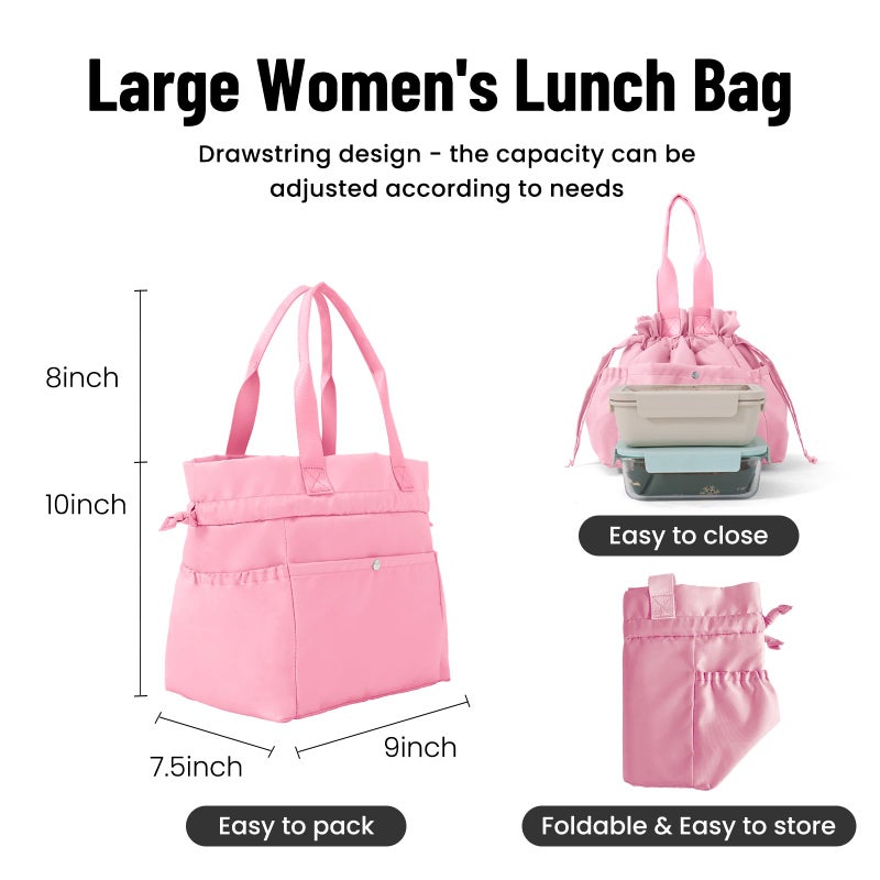 MEXS Lunch Bag for Women Reusable Drawstring Insulated Lunch Box Stain-Resistant Large Cinch Closure Lunch Bags for Work Office - Image 2