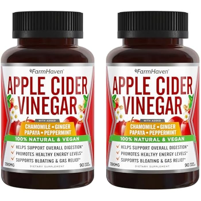 FarmHaven Apple Cider Vinegar Capsules with Ginger, Papaya & Chamomile | 1390mg | Supports Digestion, Immunity | Like with Mother | Non-GMO & 100% Natural | 180 Capsules - Image 1