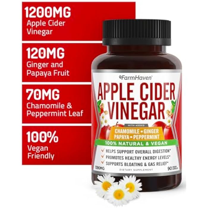 FarmHaven Apple Cider Vinegar Capsules with Ginger, Papaya & Chamomile | 1390mg | Supports Digestion, Immunity | Like with Mother | Non-GMO & 100% Natural | 180 Capsules - Image 2