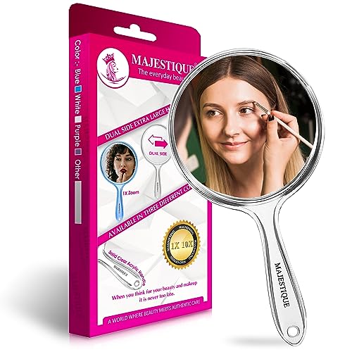 MAJESTIQUE Plastic Dual Side Extra Large Handheld Mirror, 1X/ 10X Round Magnifying Compact Mirror Perfect For Shaving, Makeup, Tweezing Or Shaping Eyebrows, Contact Lens - Color May Vary, Wall - Image 1