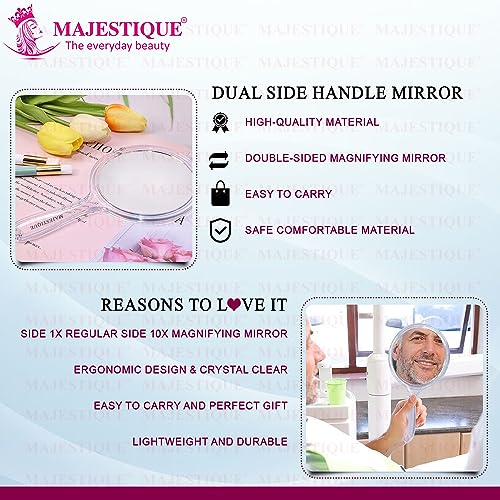 MAJESTIQUE Plastic Dual Side Extra Large Handheld Mirror, 1X/ 10X Round Magnifying Compact Mirror Perfect For Shaving, Makeup, Tweezing Or Shaping Eyebrows, Contact Lens - Color May Vary, Wall - Image 3