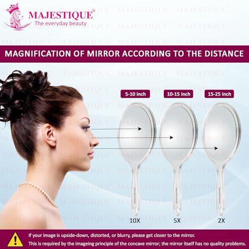 MAJESTIQUE Plastic Dual Side Extra Large Handheld Mirror, 1X/ 10X Round Magnifying Compact Mirror Perfect For Shaving, Makeup, Tweezing Or Shaping Eyebrows, Contact Lens - Color May Vary, Wall - Image 5