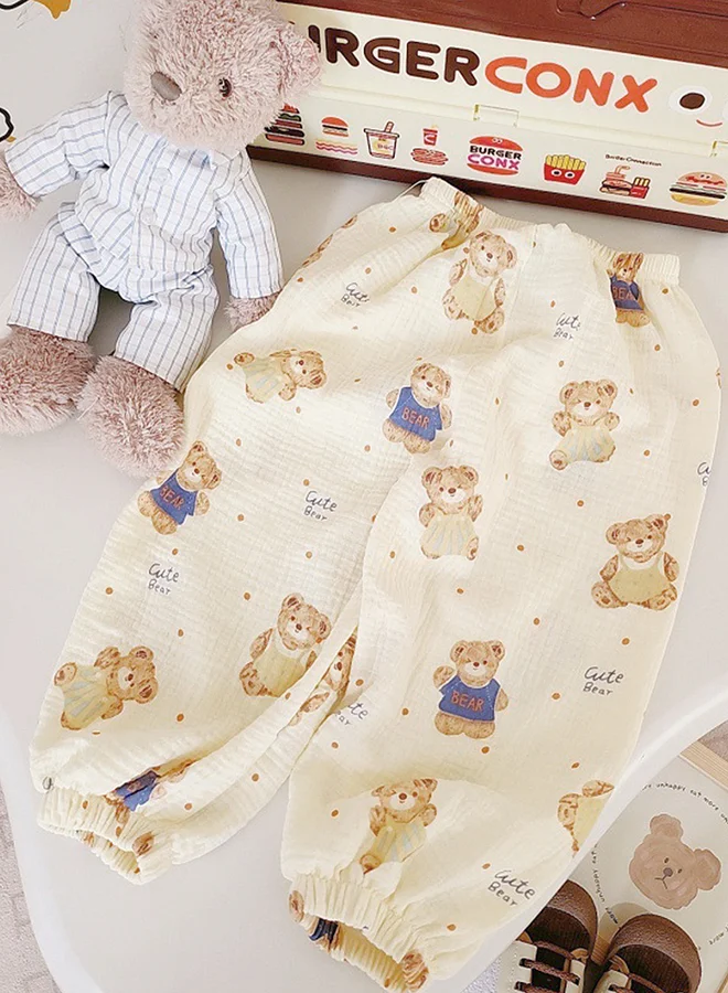 LITTLE SURPRISE BOX Little Surprise Box, Mustard and Blue Ted, Organic Crushed soft Muslin Cotton Kids Nightsuit-4-5Y