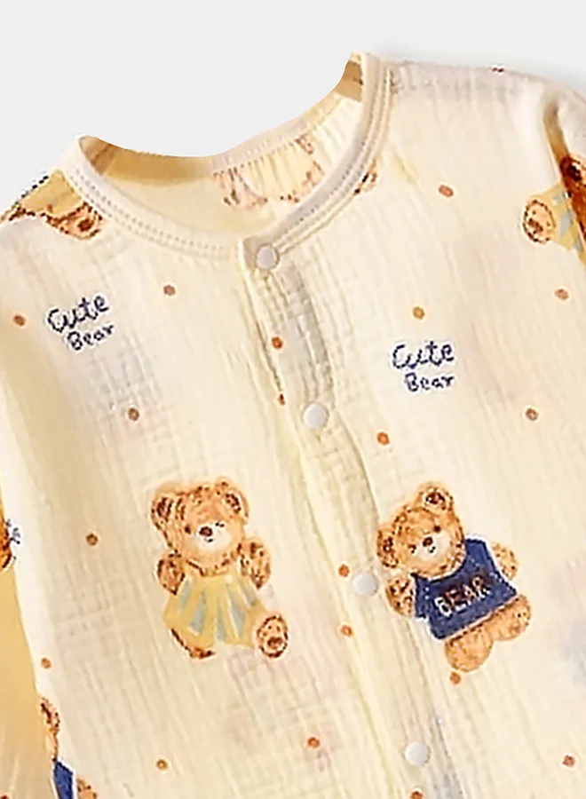 LITTLE SURPRISE BOX Little Surprise Box, Mustard and Blue Ted, Organic Crushed soft Muslin Cotton Kids Nightsuit-4-5Y