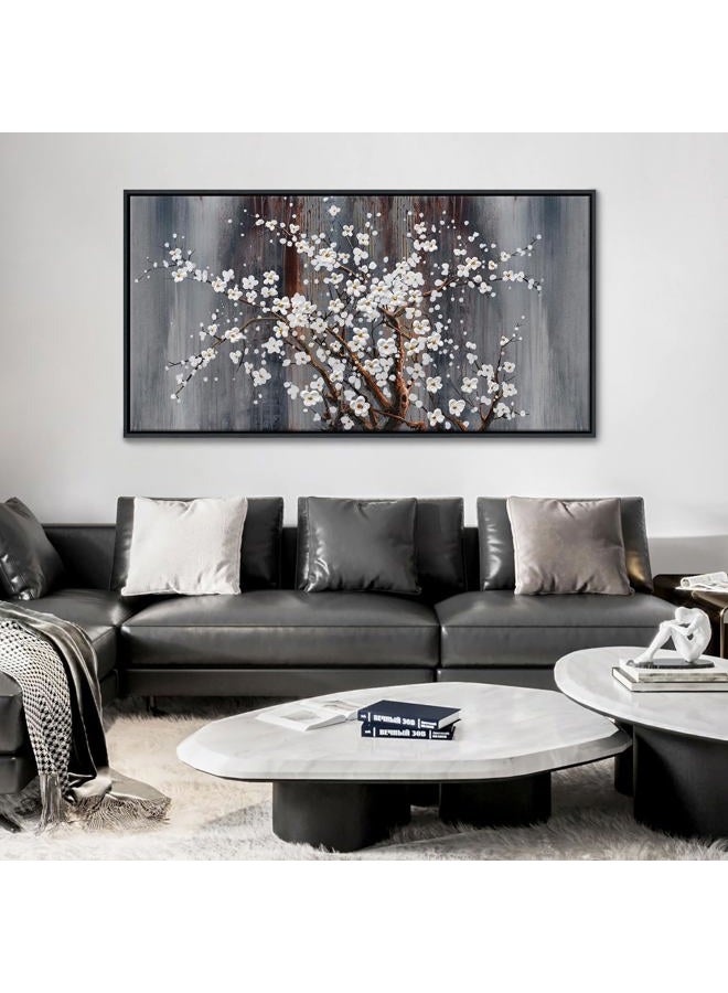 AJAZIKO Wall Art for Living Room Large Modern Wall Decor Canvas Paintings for Wall Decorations White Flower Brown Bedroom Office Artwork Plum Blossom Art Prints Framed 20×40IN - Image 1