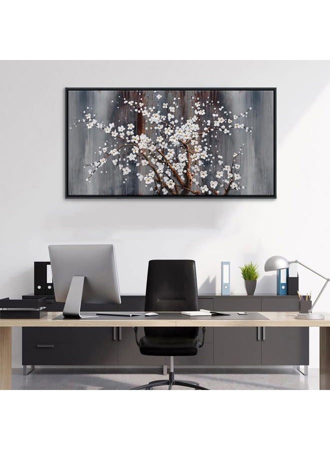 AJAZIKO Wall Art for Living Room Large Modern Wall Decor Canvas Paintings for Wall Decorations White Flower Brown Bedroom Office Artwork Plum Blossom Art Prints Framed 20×40IN - Image 4