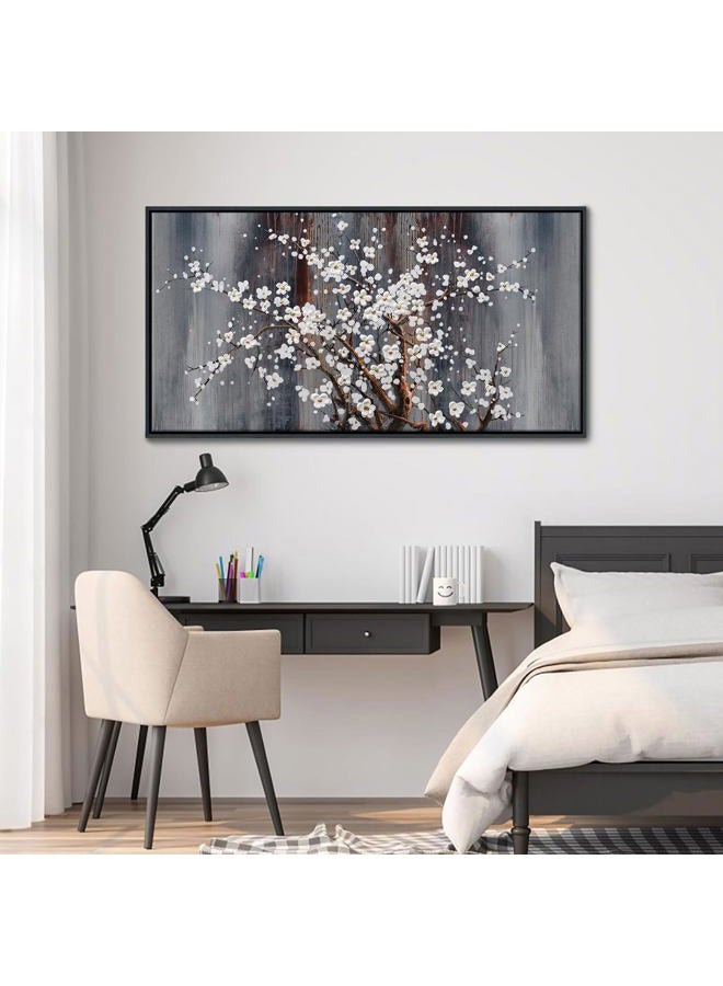 AJAZIKO Wall Art for Living Room Large Modern Wall Decor Canvas Paintings for Wall Decorations White Flower Brown Bedroom Office Artwork Plum Blossom Art Prints Framed 20×40IN - Image 3