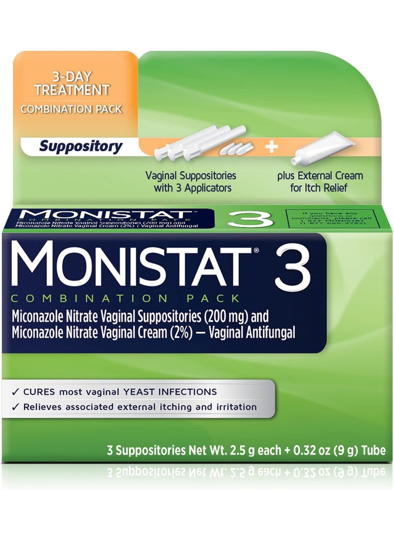 Monistat Monistat 3 Day Yeast Infection Treatment for Women, 3 Miconazole Suppository Inserts & External Monistat Anti-Itch Cream Bundle 