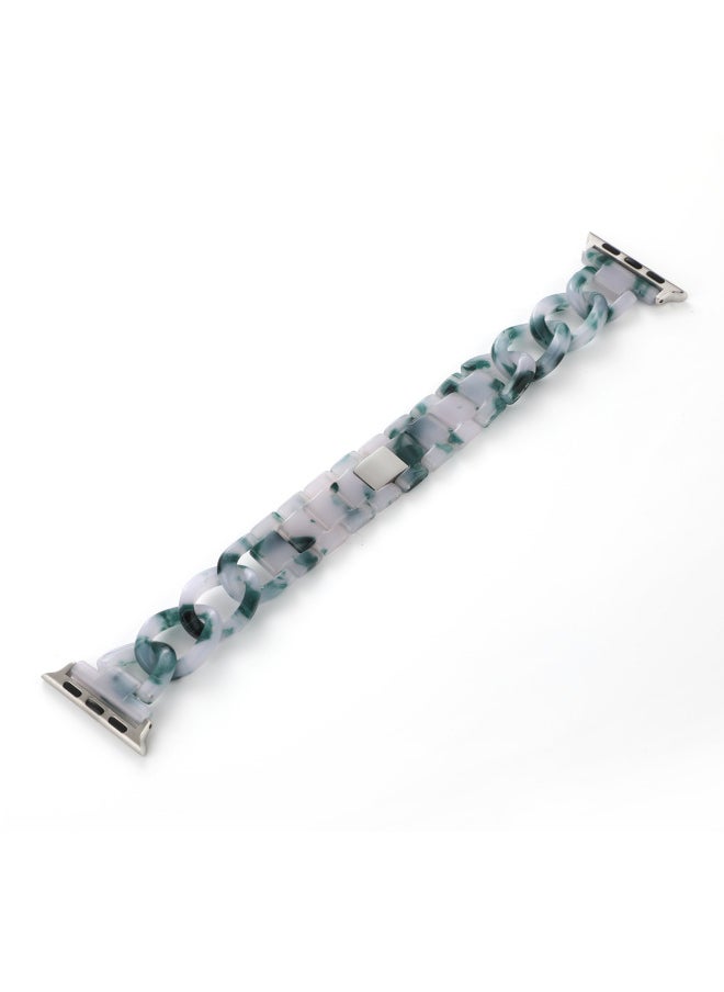 Generic - Suitable For Apple Strap Suitable For Iwatch Strap Denim Chain Small Chanel Style Transparent Resin Transparent Strap-Color:Green White-Exterior Dimension:38/40/41mm - Image 1