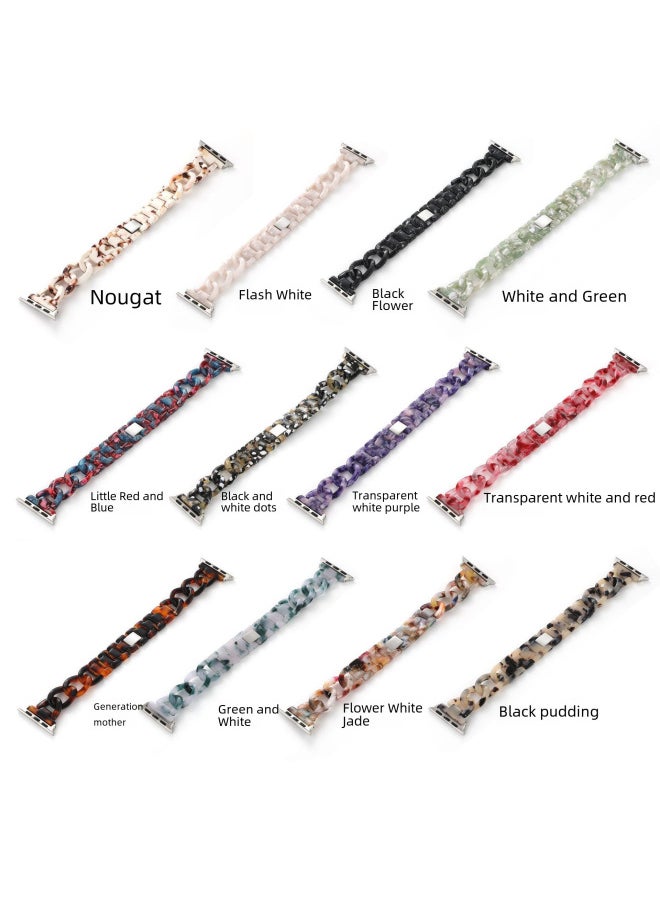 Generic - Suitable For Apple Strap Suitable For Iwatch Strap Denim Chain Small Chanel Style Transparent Resin Transparent Strap-Color:Green White-Exterior Dimension:38/40/41mm - Image 1